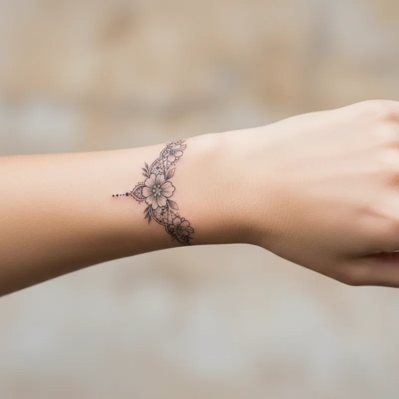 Tatouage bijou femme : bracelet poignet, dentelle et significations