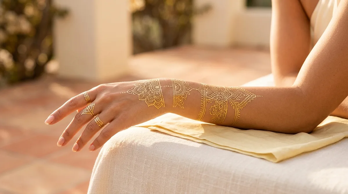 Tatouage éphémère doré : effet bijou sur la peau, durée de tenue et conseils de pose